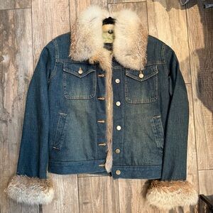 Vintage Genuine Real Fox Fur Denim Jacket
